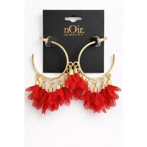 NWT nOir Jewelry Red Flower Hoop Earrings